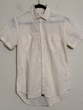 Billy Reid White yellow Checkered Dress Shirt men S casual office retro slim fit